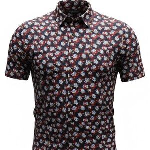 Hart Schaffner Marx Floral Shirt XXL black red and blue